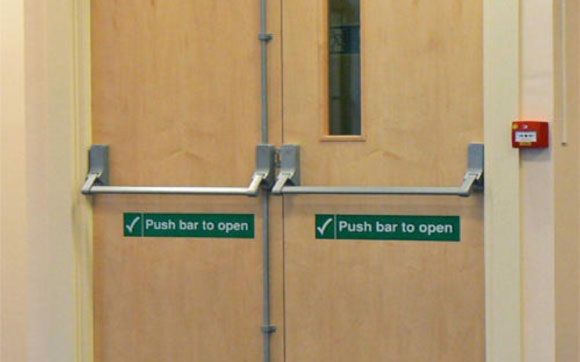 Fire exit hardware and panic bar installation
